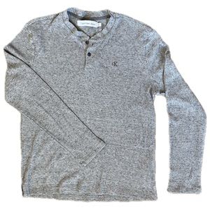 Calvin Klein Men’s Grey Long Sleeve Slim Fit Waffle Henley Size M